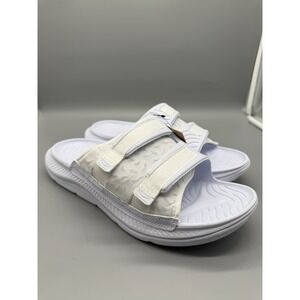 HOKA One U‎ Ora Luxe Sandals Men's Size 13 White Icy Blue Comfort Recovery Slide